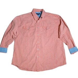 Roper Orange and Blue 100% Cotton  Long Sleeve Button Front Shirt Size‎ L